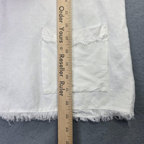 Toofan Linen Shirt Women M White Linen 3/4 Sleeve Raw Hem Pocket Boho Minimalist - Picture 7 of 10